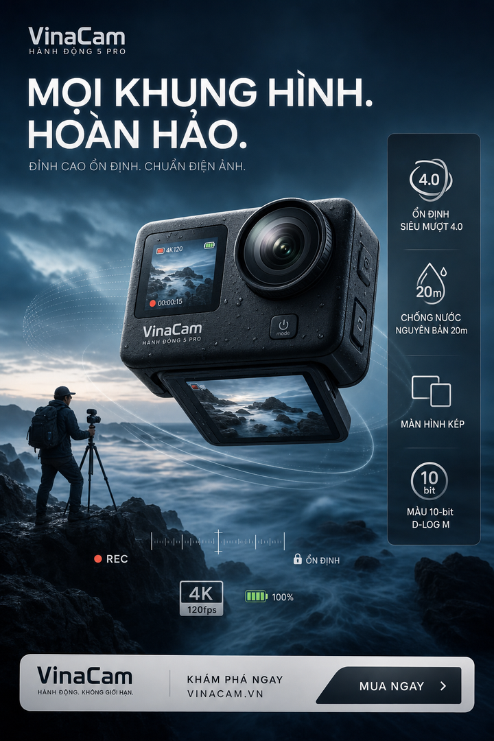 Camera hành động VinaCam trong poster quảng cáo biển