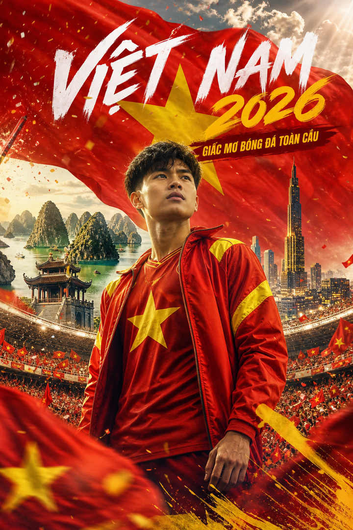 Poster Việt Nam 2026 với cổ động viên bóng đá