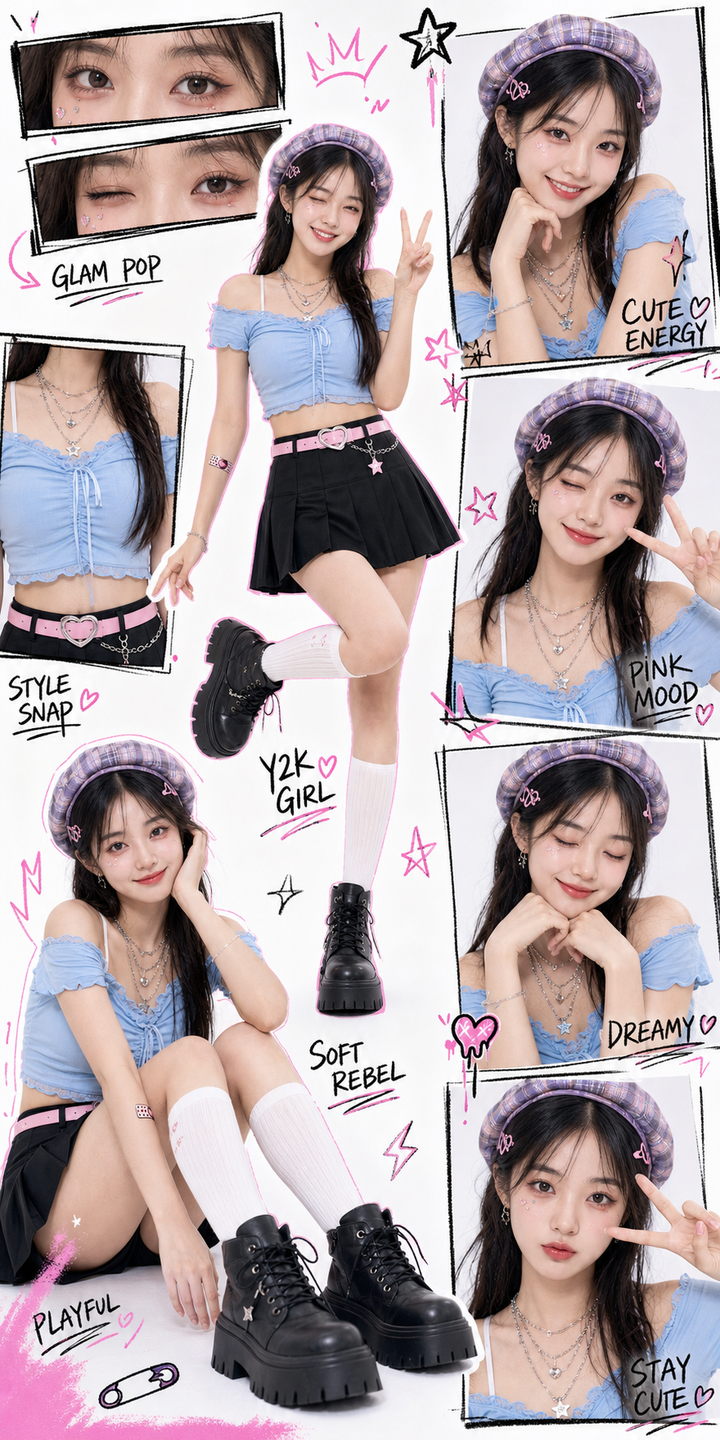 Poster collage Y2K kawaii chân dung nữ