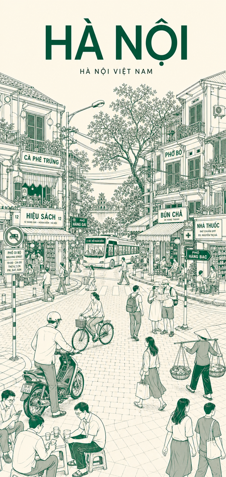 Poster line-art tối giản về Hà Nội