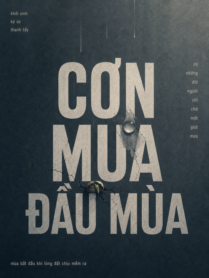 Poster Cơn mưa đầu mùa với typography tối giản