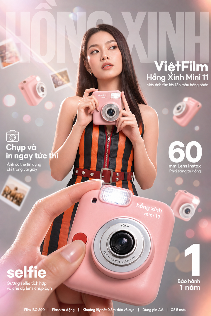 Máy ảnh lấy liền màu hồng trong poster ViệtFilm