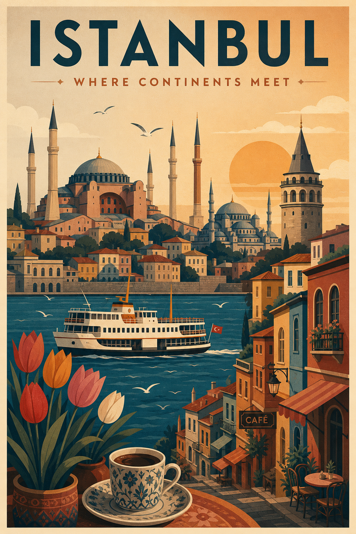 Poster du lịch Istanbul phong cách retro hiện đại