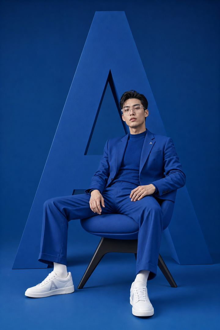 Bộ ảnh thời trang xanh cobalt trong studio
