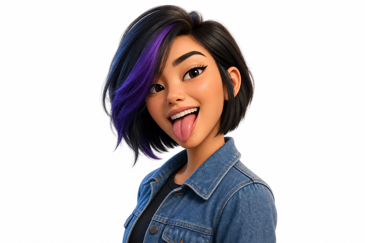 Avatar 3D cô gái tóc bob tím phong cách Pixar