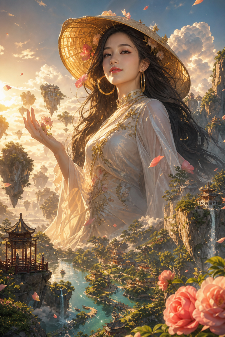 Nữ thần áo dài giữa tiên cảnh lơ lửng