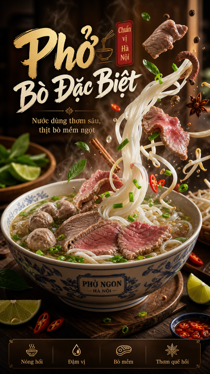 Phở bò đặc biệt poster ẩm thực Hà Nội ấm áp