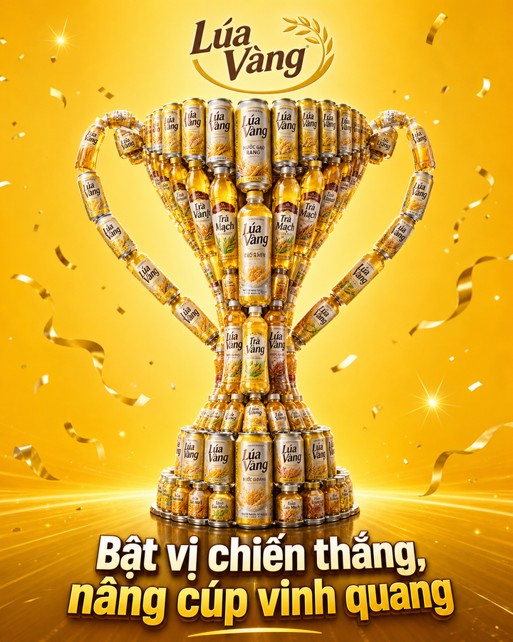 Quảng cáo nước giải khát Lúa Vàng hình cúp vàng