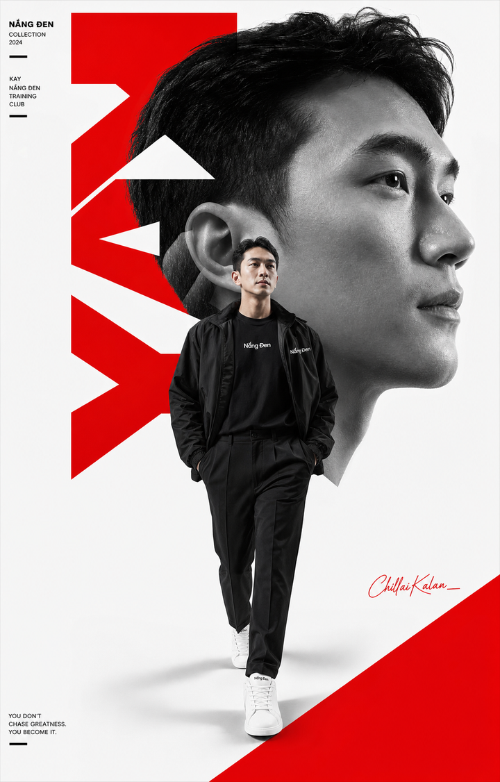 Poster thể thao nam phong cách editorial đỏ đen