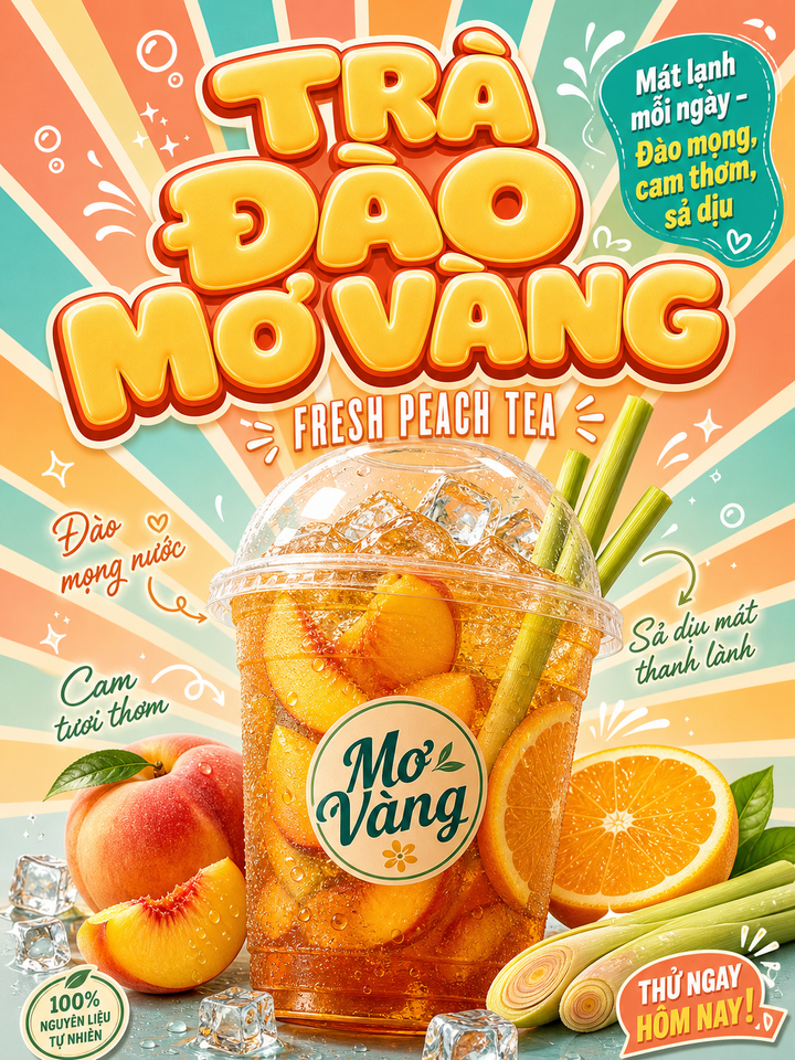 Trà đào cam sả Mơ Vàng phong cách retro tươi mát