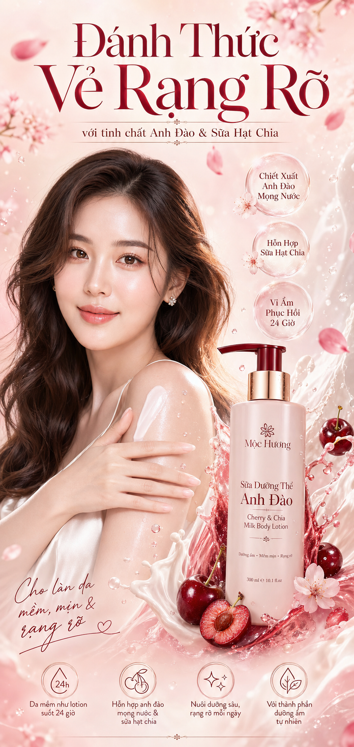 Sữa dưỡng thể anh đào phong cách quảng cáo cao cấp