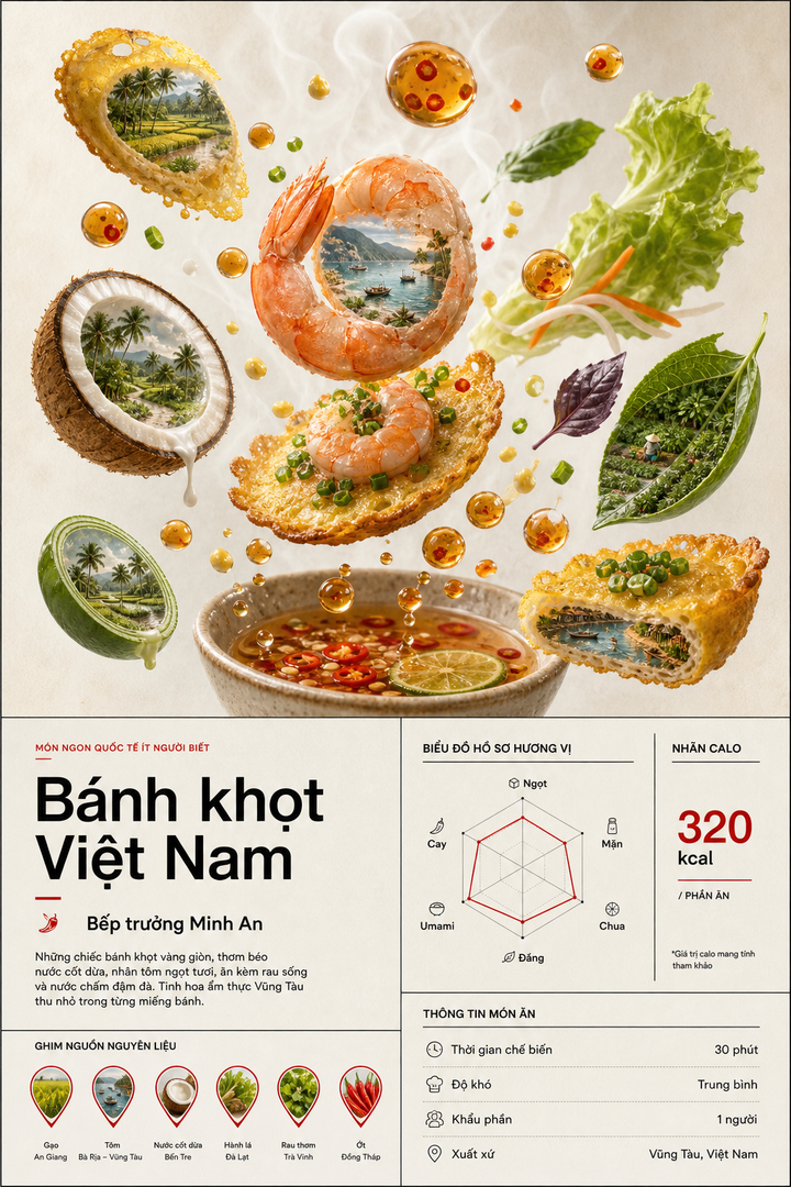 Bánh khọt Việt Nam dạng poster thực đơn mỹ thuật