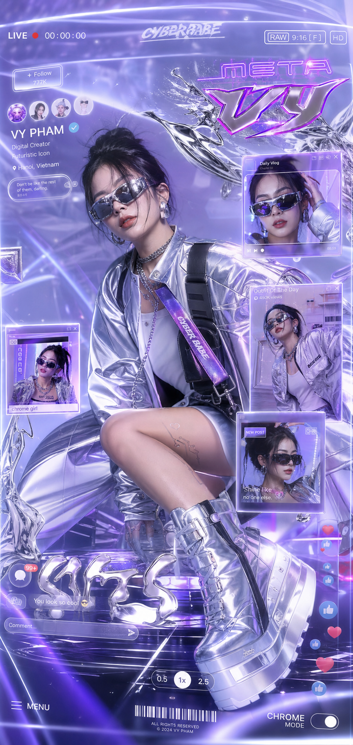 Cô gái cyber streetwear tím neon