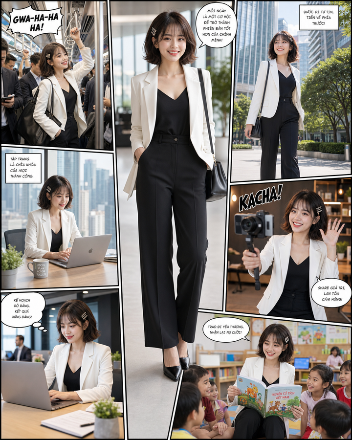 Phụ nữ công sở trong collage manga đời sống đô thị