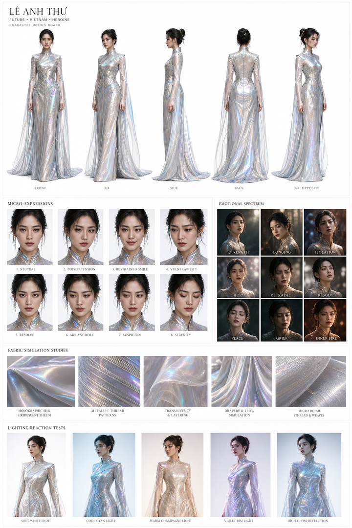 Thiết kế nhân vật nữ tương lai với váy holographic