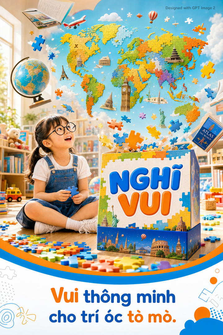 Poster giáo dục trẻ em với hộp xếp hình thế giới