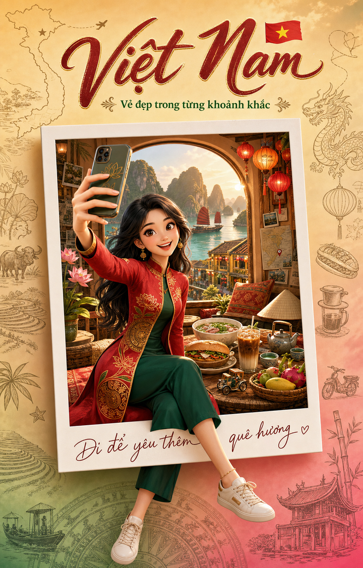 Poster du lịch Việt Nam phong cách 3D dễ thương