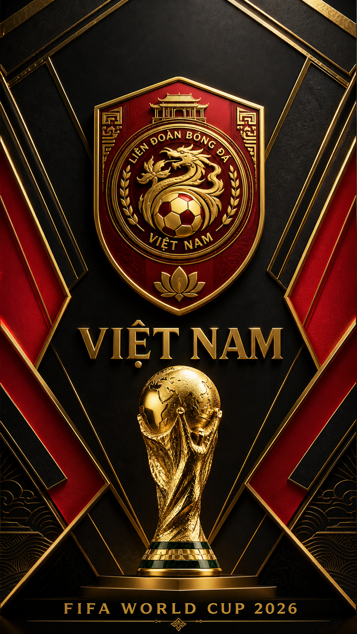 Poster World Cup 2026 Việt Nam phong cách 3D vàng đen