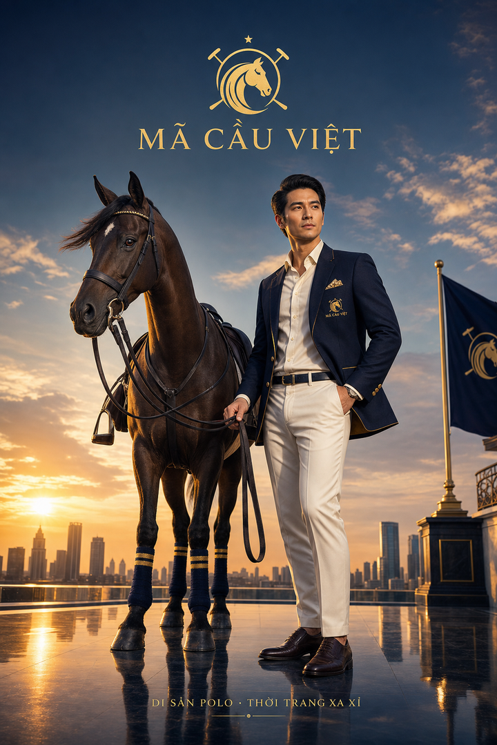 Poster thời trang polo nam sang trọng lúc hoàng hôn