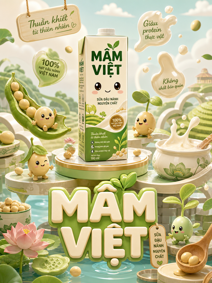 Sữa đậu nành Mầm Việt trong thế giới 3D pastel