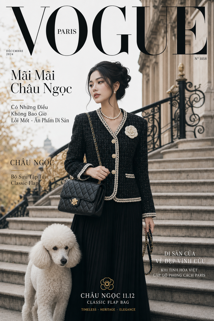 Bìa Vogue Paris với phụ nữ Việt thanh lịch và poodle